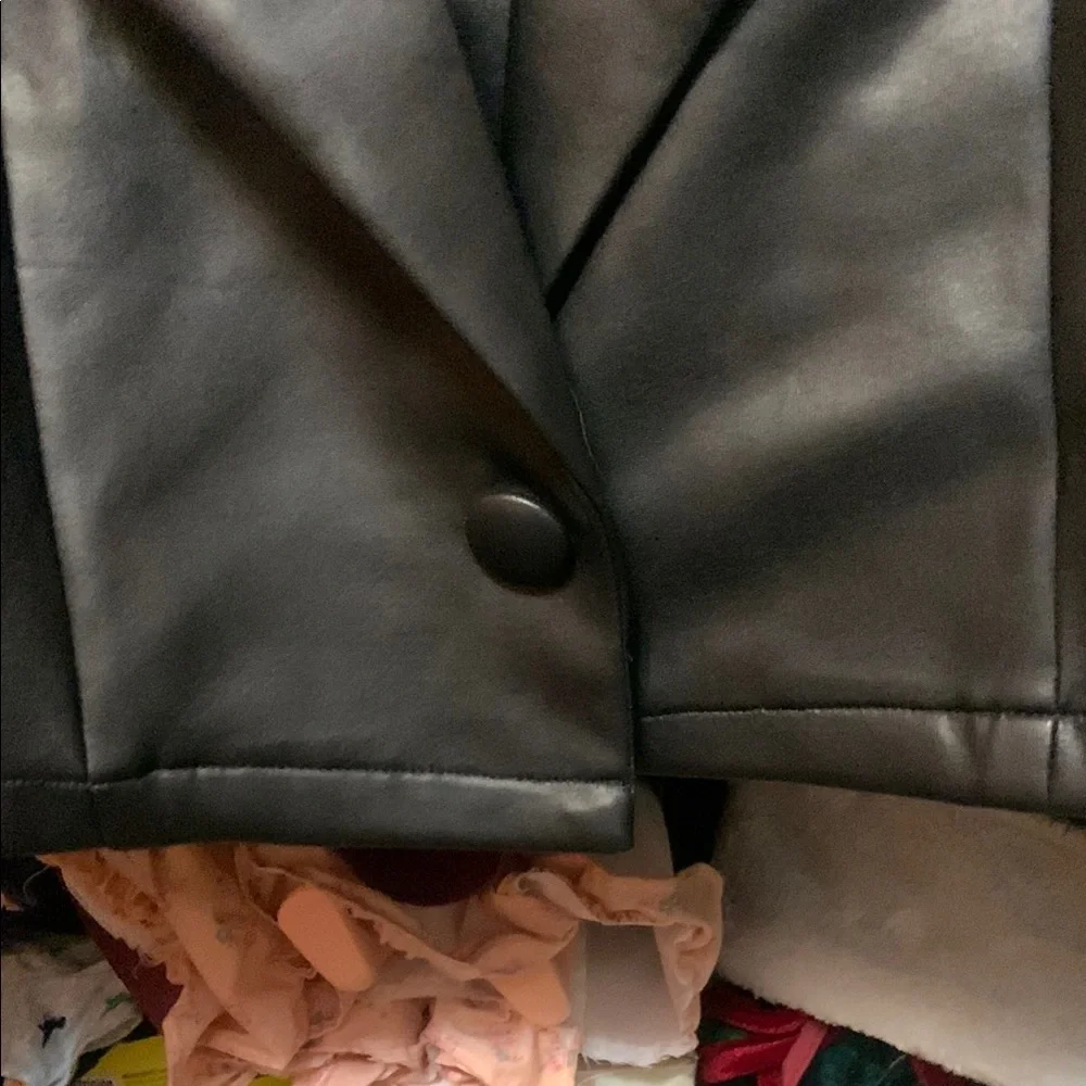 Black Faux Leather Cropped Jacket - Picture 3 of 5